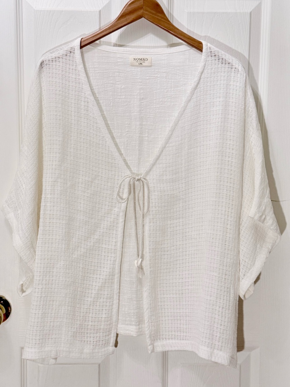Nomad The Label - Nautilus Organic Cotton Tie Front Kimono White- L/XL